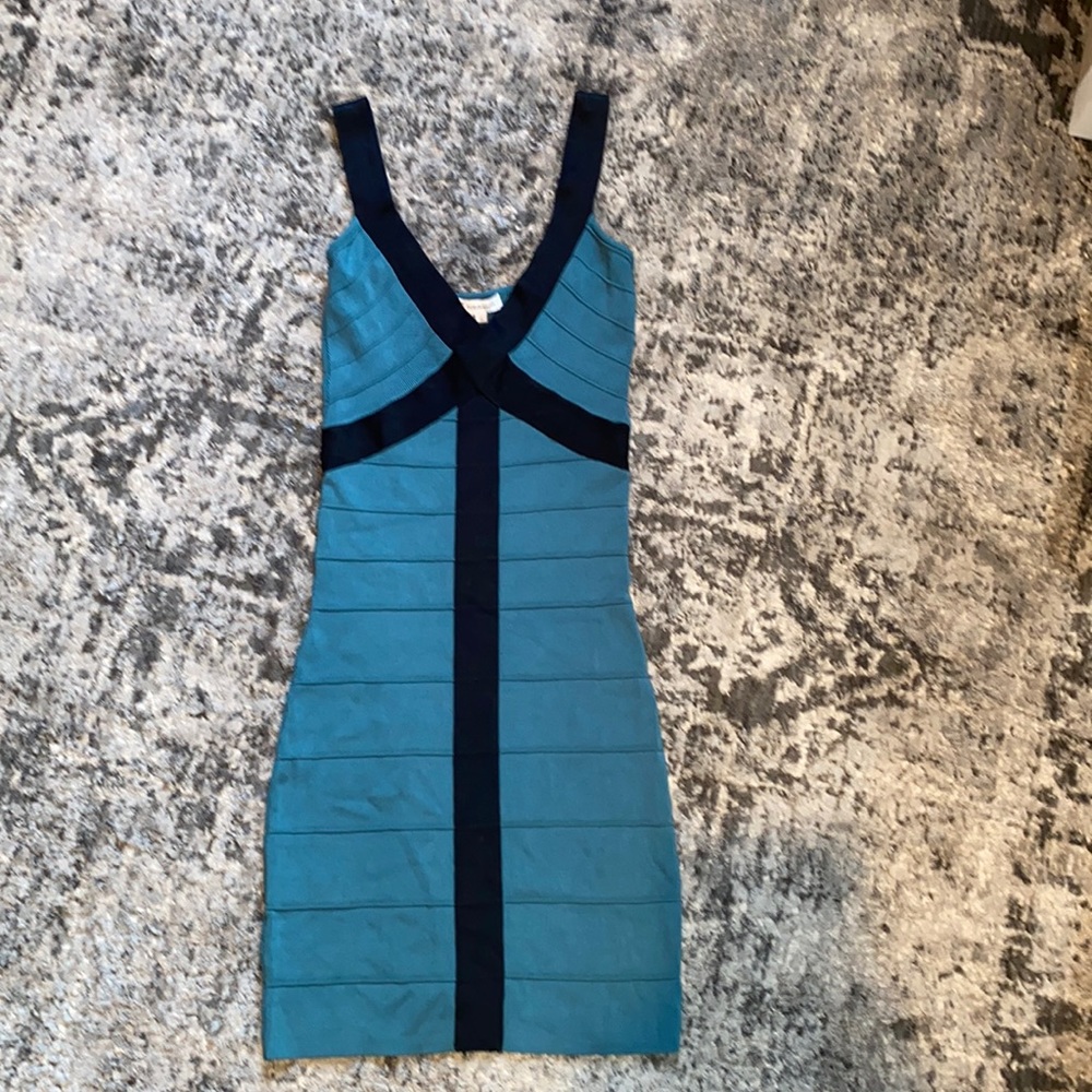 BCBGeneration Teal and Navy Blue Bandage Mini Dress
